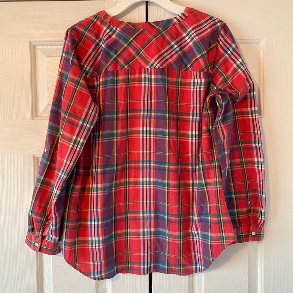 Talbots Red Colorful Plaid Button Front Shirt, L - image 2